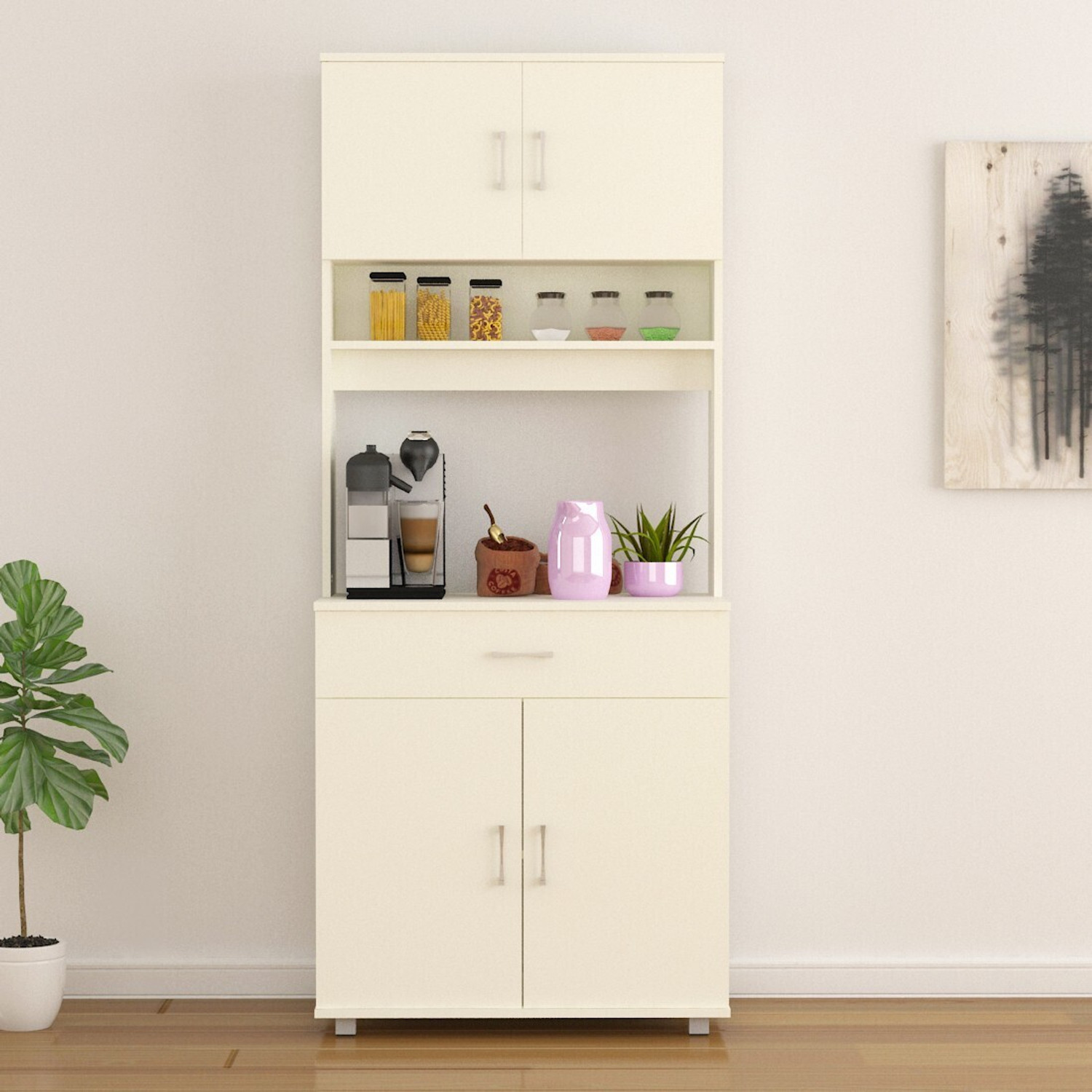 Image of Flipkart Perfect Homes Multipurpose Storage Cabinet with Gold Handles & Countertop Unit Storage Engineered Wood Kitchen Cabinet (Finish Color - Noce Lyon, DIY(Do-It-Yourself))