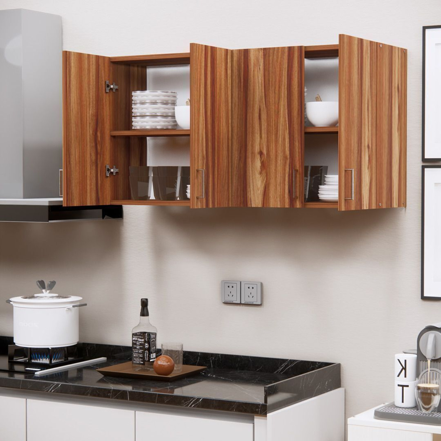 Image of Divysa Kitchen Unit 4 Door Wall Mounted Kitchen Cabinet with Mid 3 Shelf for Kitchen Engineered Wood Kitchen Cabinet (Finish Color - Black & White, DIY(Do-It-Yourself))