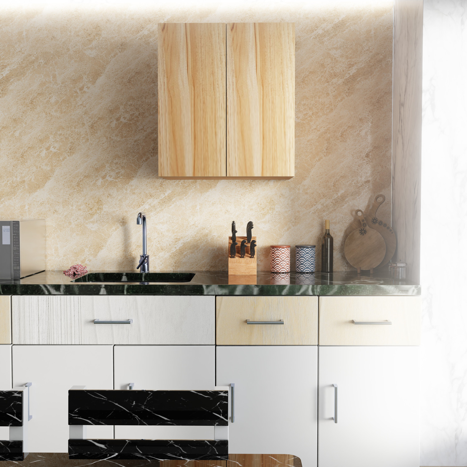 Image of Divysa Modern 2 Door Wall Cabinet for Home & Kitchen Storage with Inner Shelf Engineered Wood Kitchen Cabinet (Finish Color - Asian Light, DIY(Do-It-Yourself))
