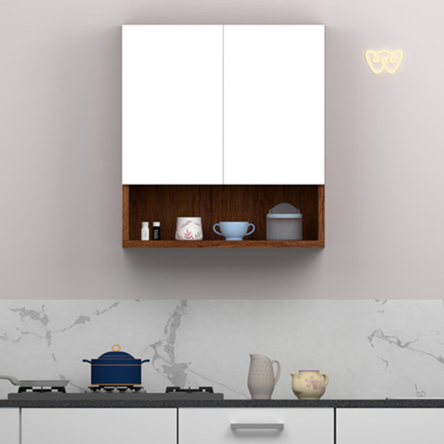 Image of Divysa Modern 2 Door Wall Cabinet for Home & Kitchen Storage with Inner Shelf Engineered Wood Kitchen Cabinet (Finish Color - Asian Light, DIY(Do-It-Yourself))