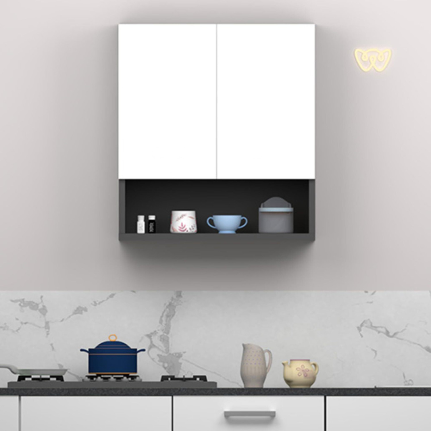 Image of Divysa Modern 2 Door Wall Cabinet for Home & Kitchen Storage with Inner Shelf Engineered Wood Kitchen Cabinet (Finish Color - Asian Light, DIY(Do-It-Yourself))