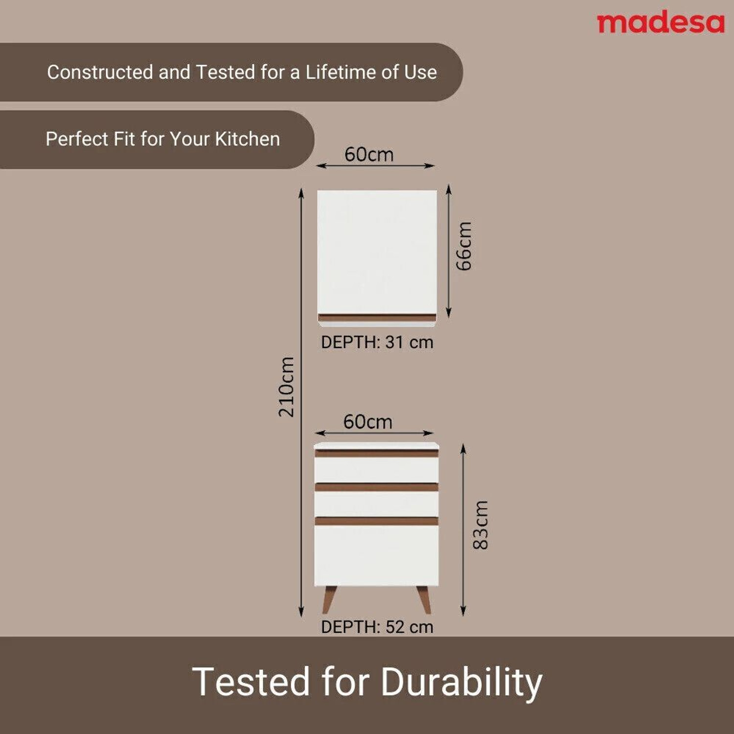 Image of Madesa Reims 60 cm Kit Engineered Wood Kitchen Cabinet (Finish Color - White, Knock Down)