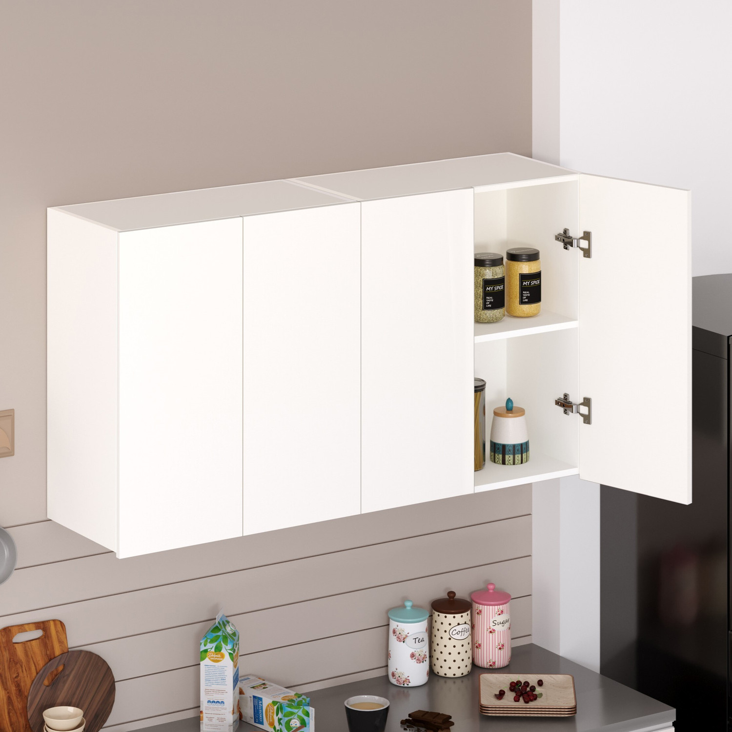 Image of Divysa Modern 2 Door Wall Cabinet for Home & Kitchen Storage with Inner Shelf Engineered Wood Kitchen Cabinet (Finish Color - Asian Light, DIY(Do-It-Yourself))