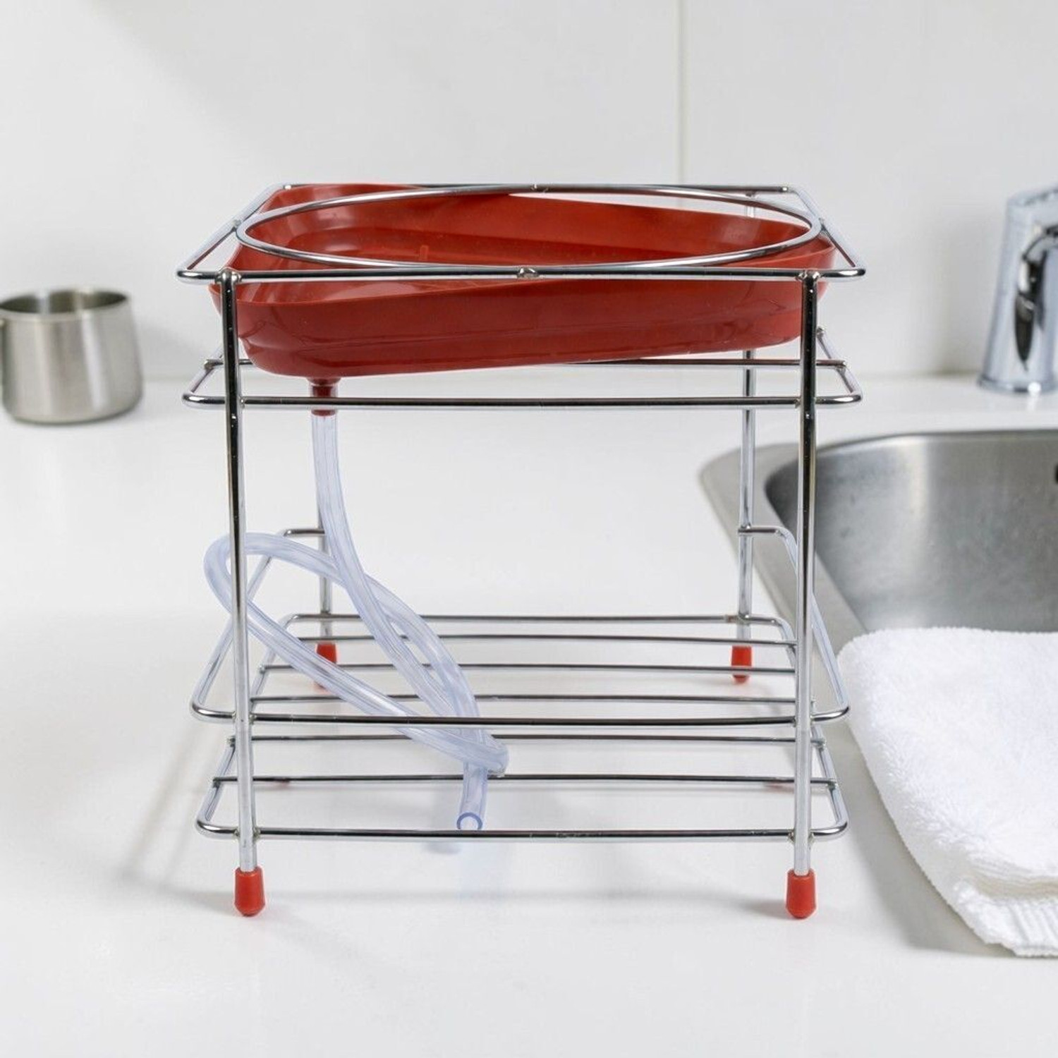 Image of GESCHIR Matka Kitchen Rack Heavy stainless steel Matka stand with plastic tray Plant stand gamla stand Steel