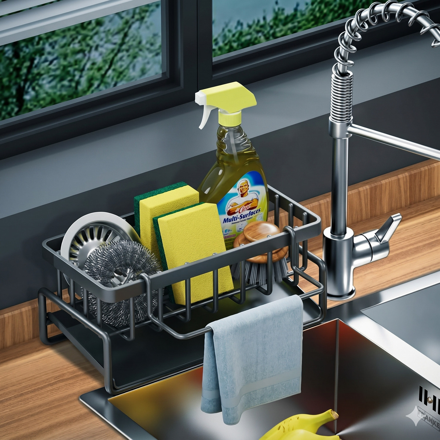 Image of ZENOVIA Dish Drainer Kitchen Rack Black 2-Tier Dish Drying Rack & Kitchen Organizer with Drain Tray & Holders Steel