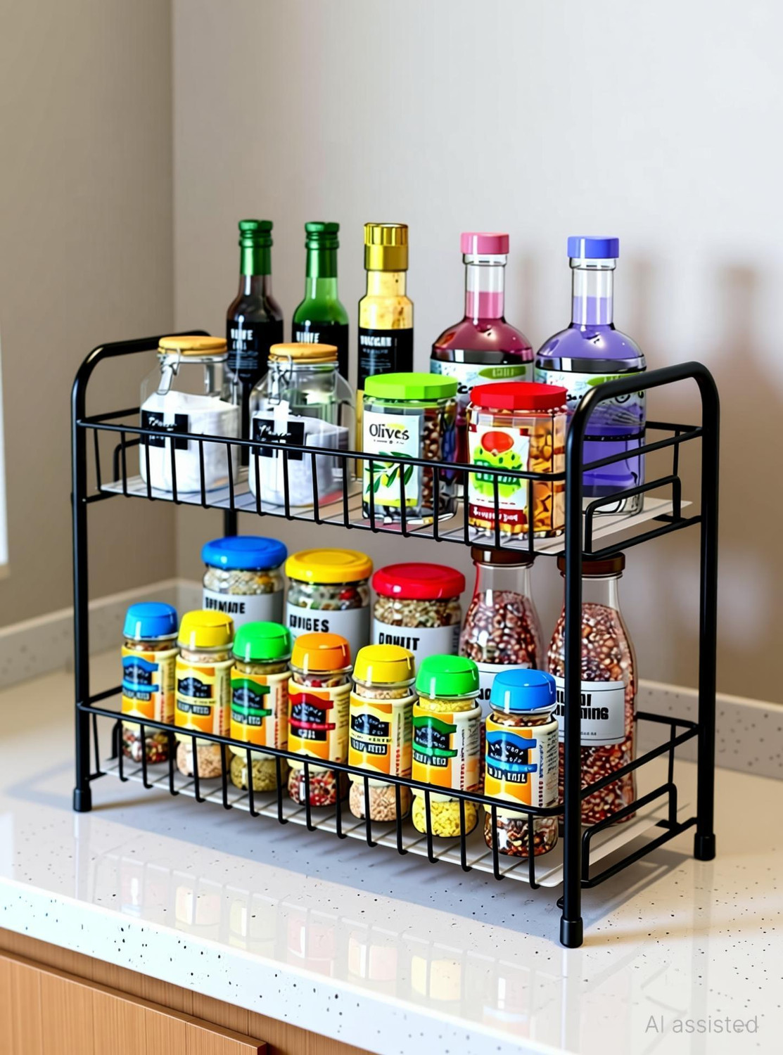 Image of Heaven Shield Containers Kitchen Rack Multipurpose Rack | Microwave Oven Stand & OTG Rack Iron, Wood