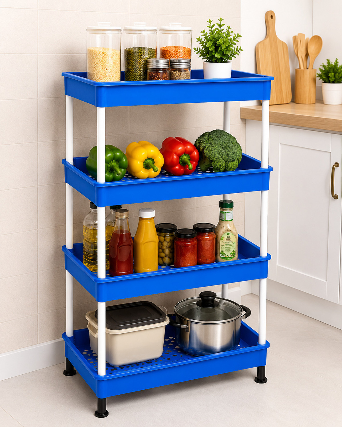 Image of Rosjeet Fruits /Vegetables Kitchen Rack 4t-rack-ble-81 Plastic