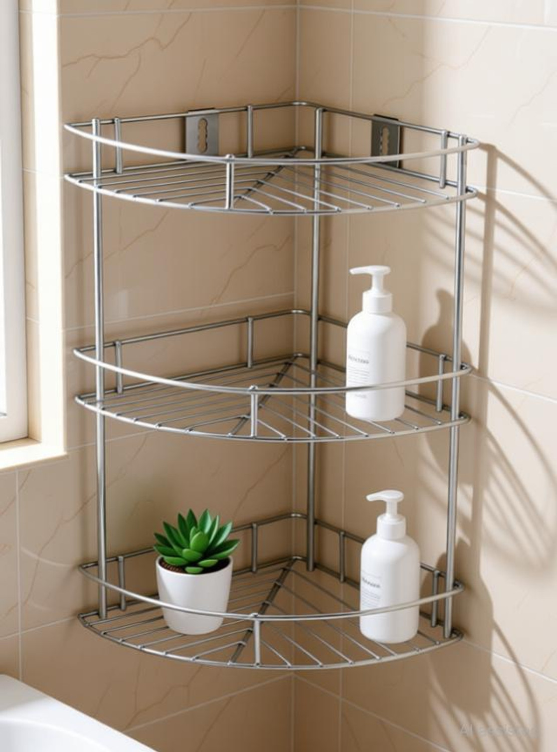 Image of Dhruvmagic Utensil Kitchen Rack 3 -Tier Stainless Steel Kitchen Plate Dish Corner Shelf Stand Utensils Storage Steel
