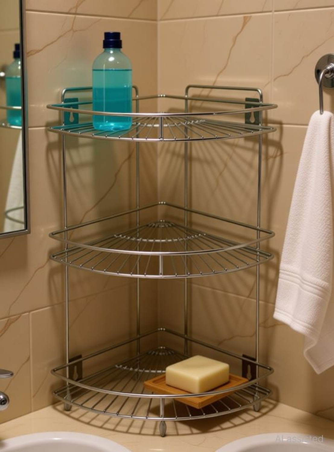 Image of Dhruvmagic Utensil Kitchen Rack 3 -Tier Stainless Steel Kitchen Plate Dish Corner Shelf Stand Utensils Storage Steel