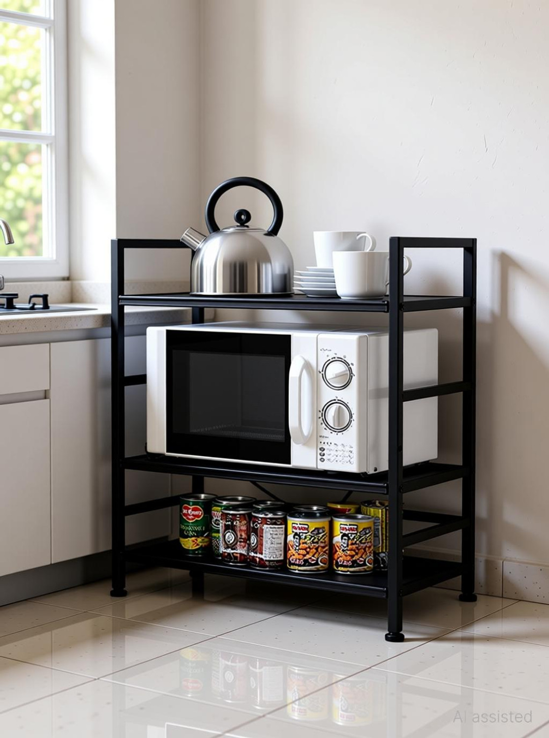 Image of A to Z Hub Containers Kitchen Rack 3 Tier 3 Self Microwave & OTG Stand,Kitchen Oven Stand,Kitchen Items,Oven Rack Iron