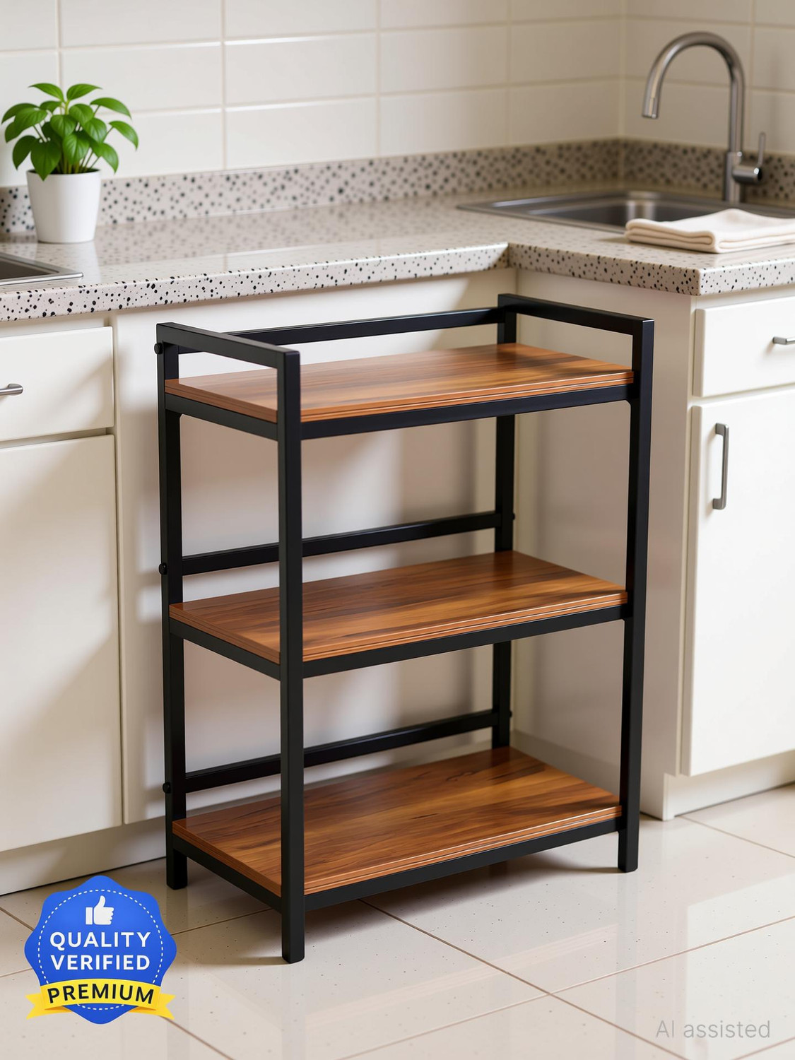 Image of Heaven Shield Containers Kitchen Rack Multipurpose Rack | Microwave Oven Stand & OTG Rack Iron, Wood