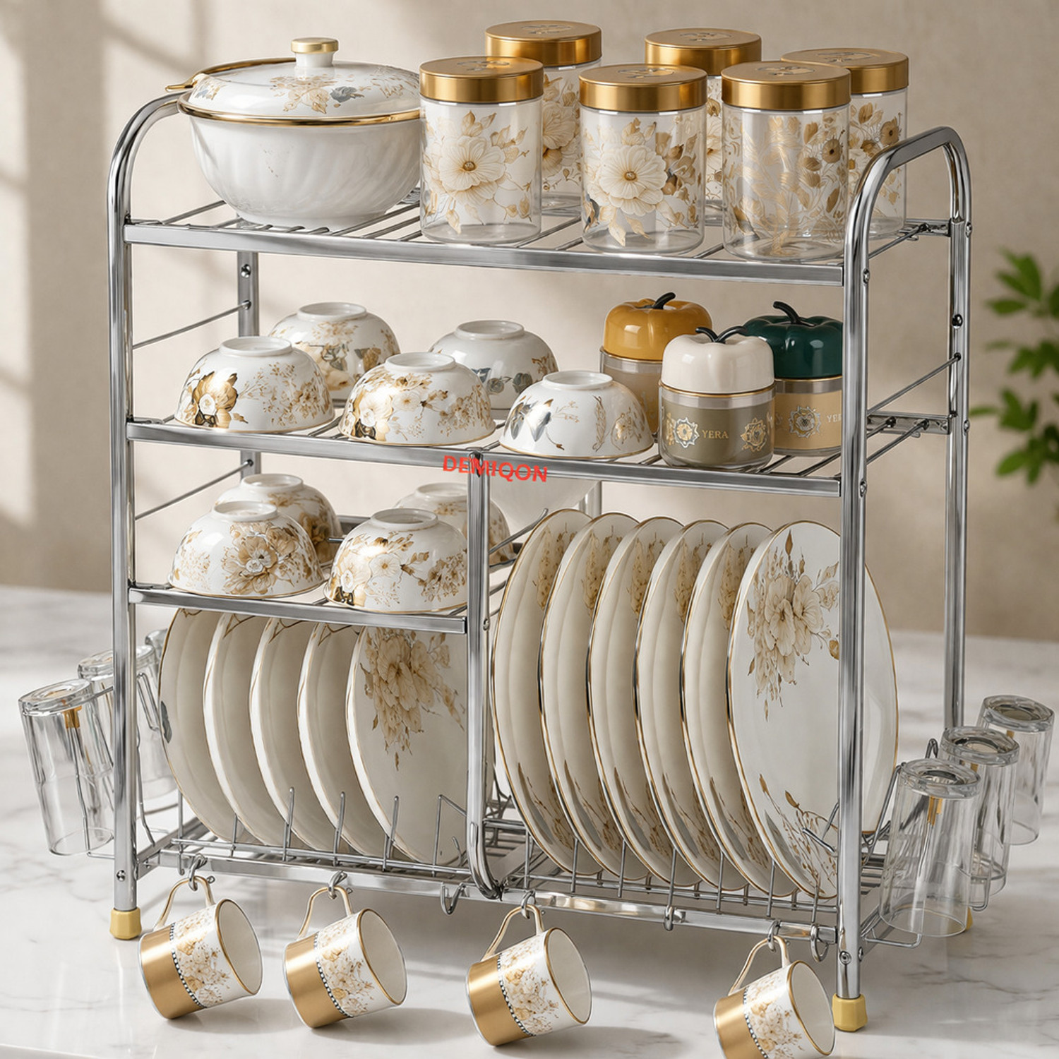 Image of DEMIQON Utensil Kitchen Rack 24x 24 Inches Kitchen Dish Rack / Plate Cutlery Stand / Modern Kitchen Stand Steel