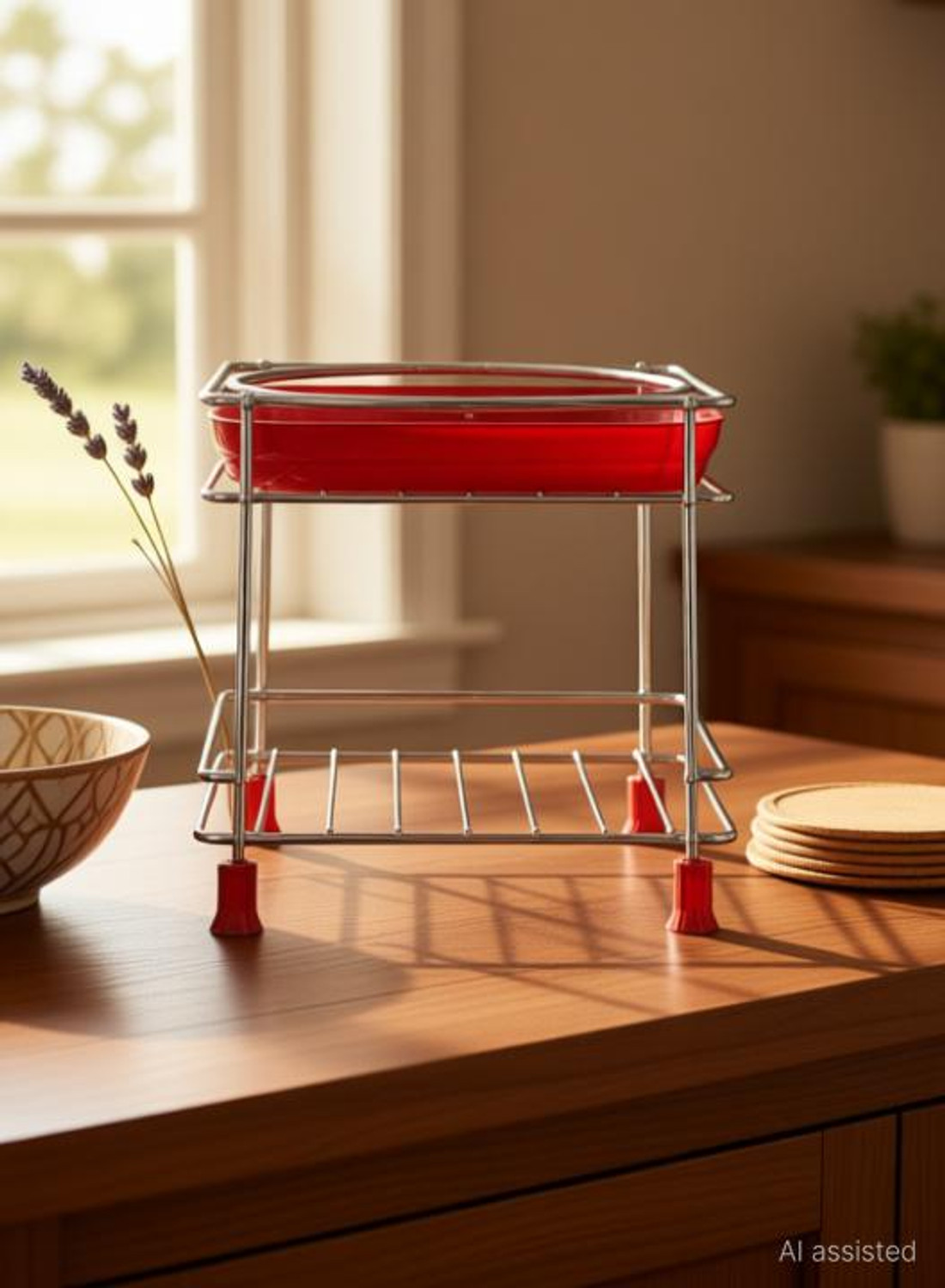 Image of GESCHIR Matka Kitchen Rack Heavy stainless steel Matka stand with plastic tray Plant stand gamla stand Steel