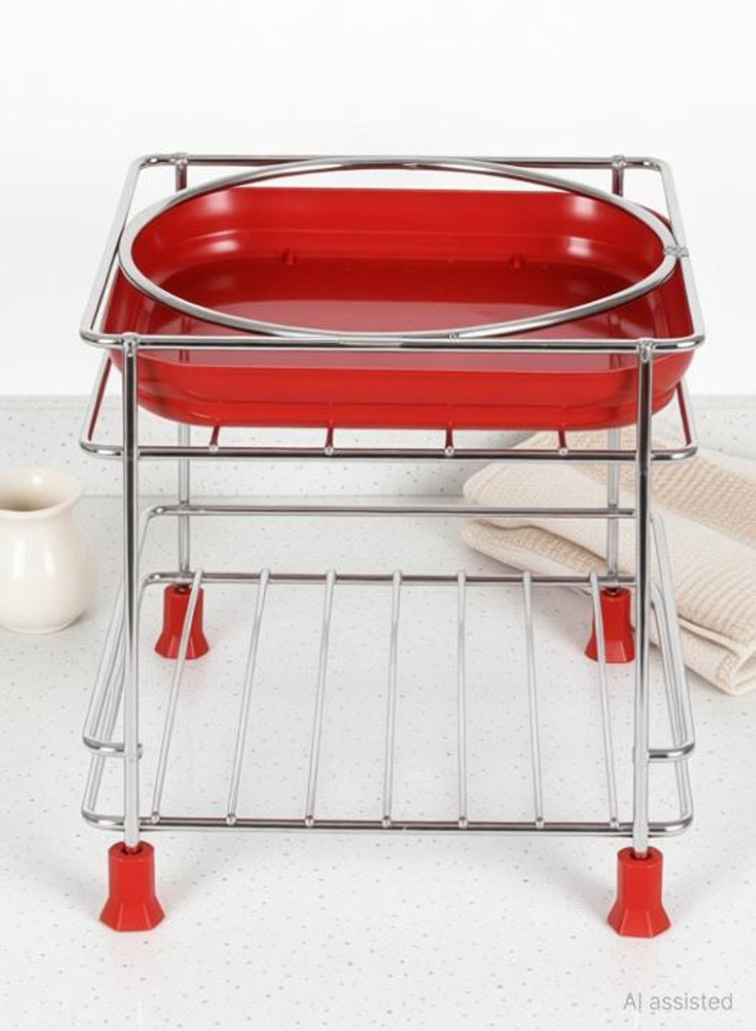 Image of GESCHIR Matka Kitchen Rack Heavy stainless steel Matka stand with plastic tray Plant stand gamla stand Steel