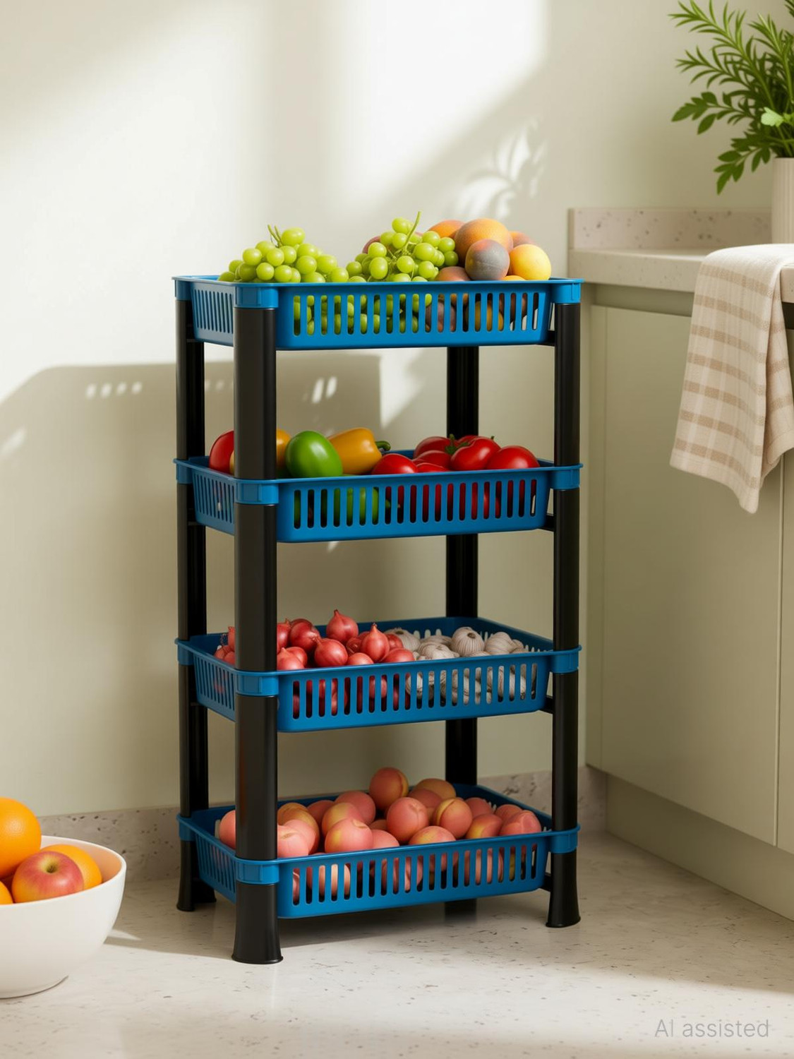 Image of Rosjeet Fruits /Vegetables Kitchen Rack 4t-rack-ble-81 Plastic