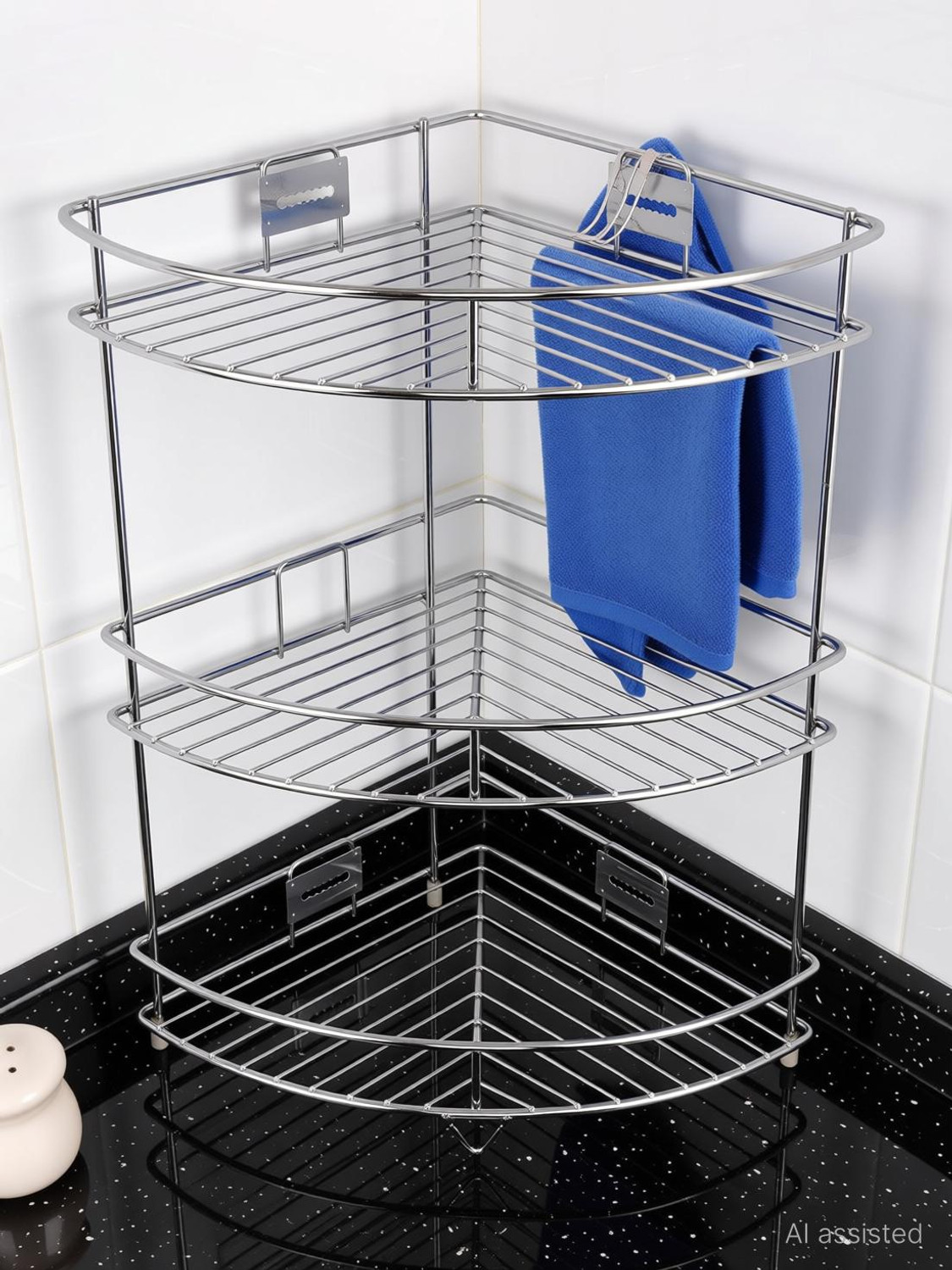 Image of Dhruvmagic Utensil Kitchen Rack 3 -Tier Stainless Steel Kitchen Plate Dish Corner Shelf Stand Utensils Storage Steel