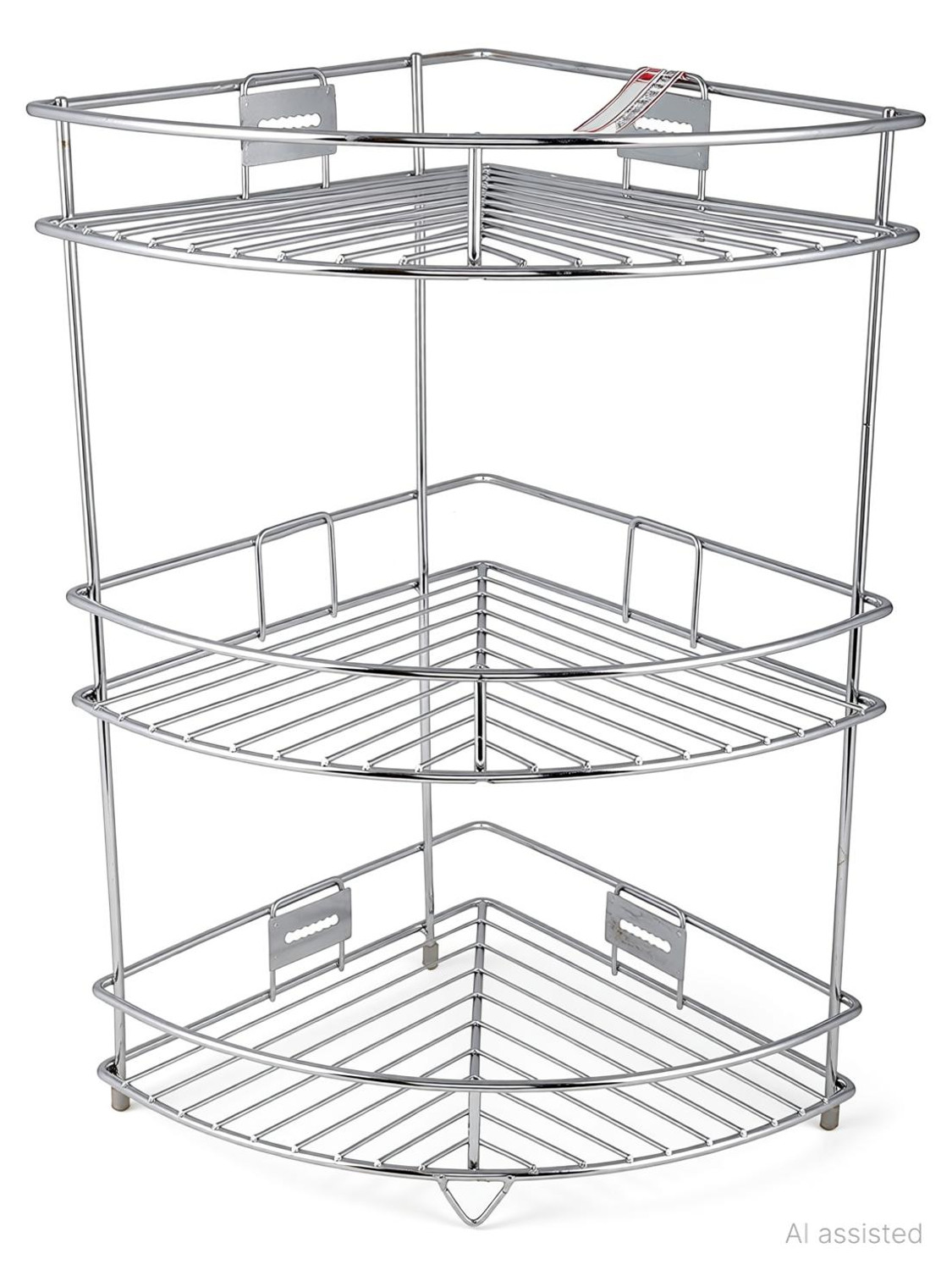 Image of Dhruvmagic Utensil Kitchen Rack 3 -Tier Stainless Steel Kitchen Plate Dish Corner Shelf Stand Utensils Storage Steel