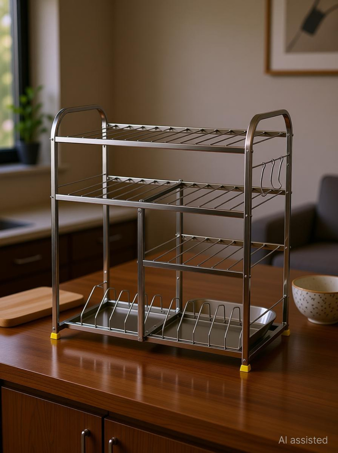 Image of DEMIQON Utensil Kitchen Rack 24x 24 Inches Kitchen Dish Rack / Plate Cutlery Stand / Modern Kitchen Stand Steel