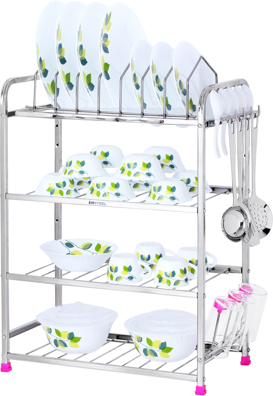 Image of iBELL Dish Drainer Kitchen Rack DR8039H Dish Drying Rack with Cover, 2-Tier Bartan Stand / Drainer Shelf Plastic