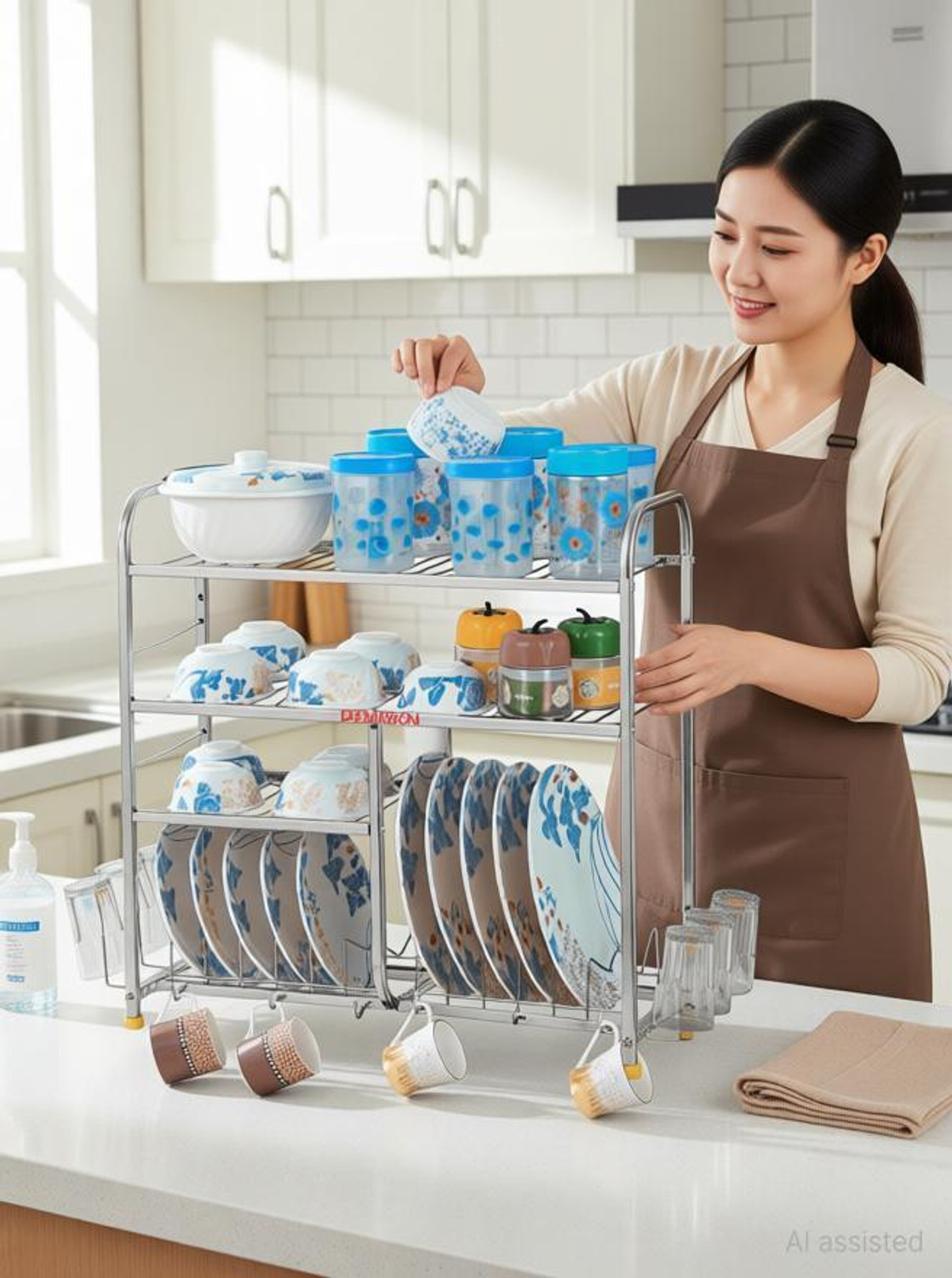 Image of DEMIQON Utensil Kitchen Rack 24x 24 Inches Kitchen Dish Rack / Plate Cutlery Stand / Modern Kitchen Stand Steel