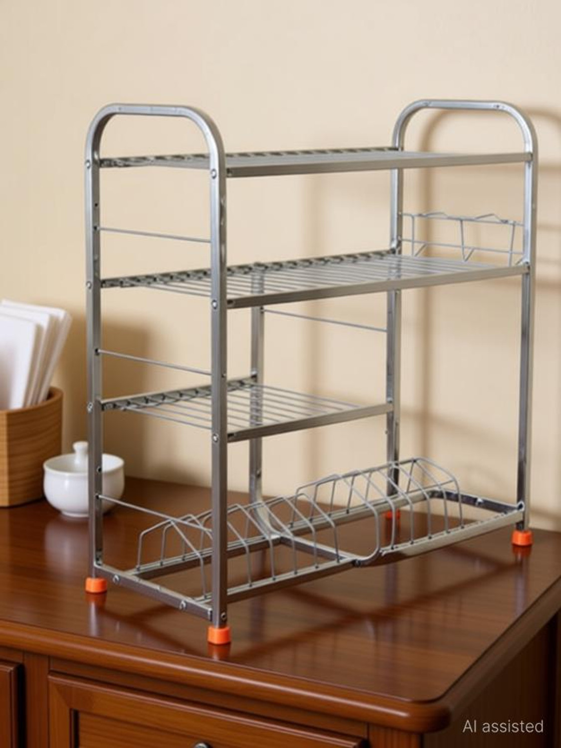 Image of DEMIQON Utensil Kitchen Rack 24x 24 Inches Kitchen Dish Rack / Plate Cutlery Stand / Modern Kitchen Stand Steel