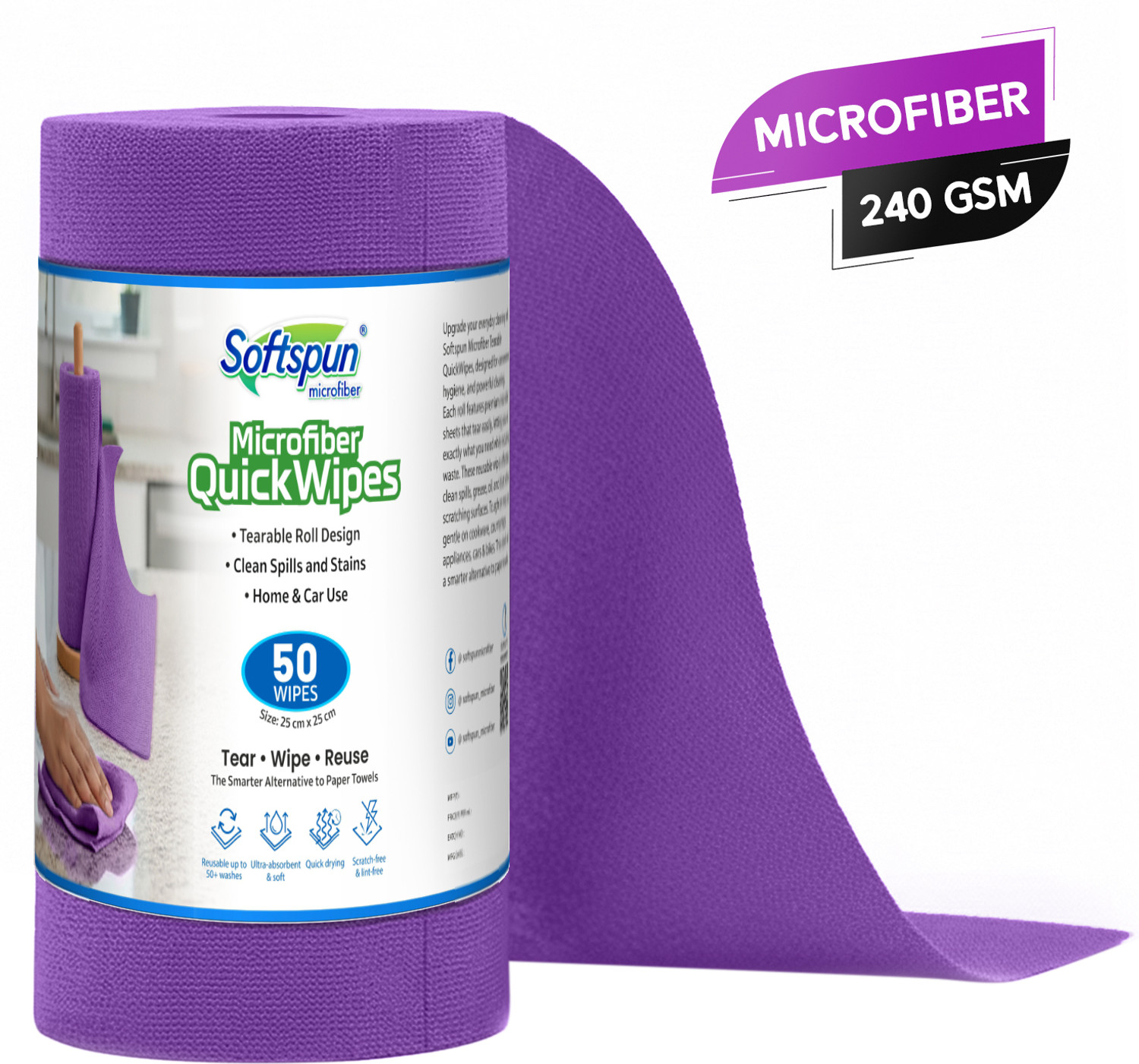 Image of DETAILZ Microfiber, Fabric Vehicle Washing Cloth (Pack Of 5, 350 GSM)