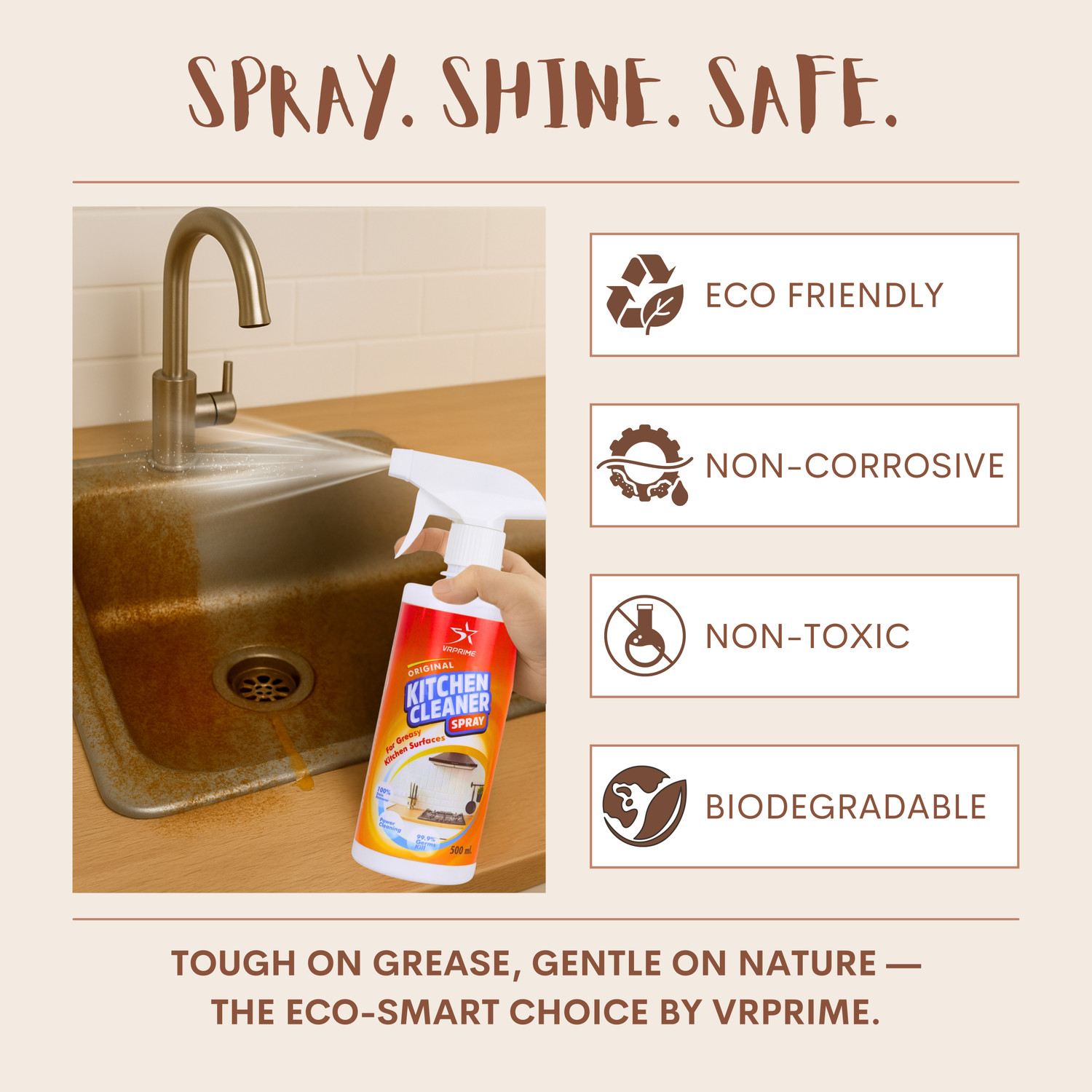 Image of VRPRIME Kitchen Cleaner Spray for Tough Grease, Oil Stains & Kitchen Surfaces Kitchen Cleaner (2000 ml, Pack of 4)