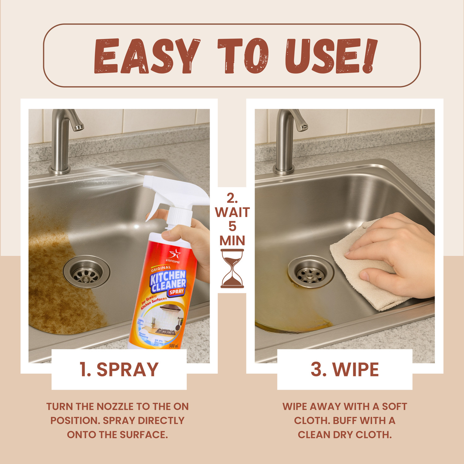 Image of VRPRIME Kitchen Cleaner Spray for Tough Grease, Oil Stains & Kitchen Surfaces Kitchen Cleaner (2000 ml, Pack of 4)