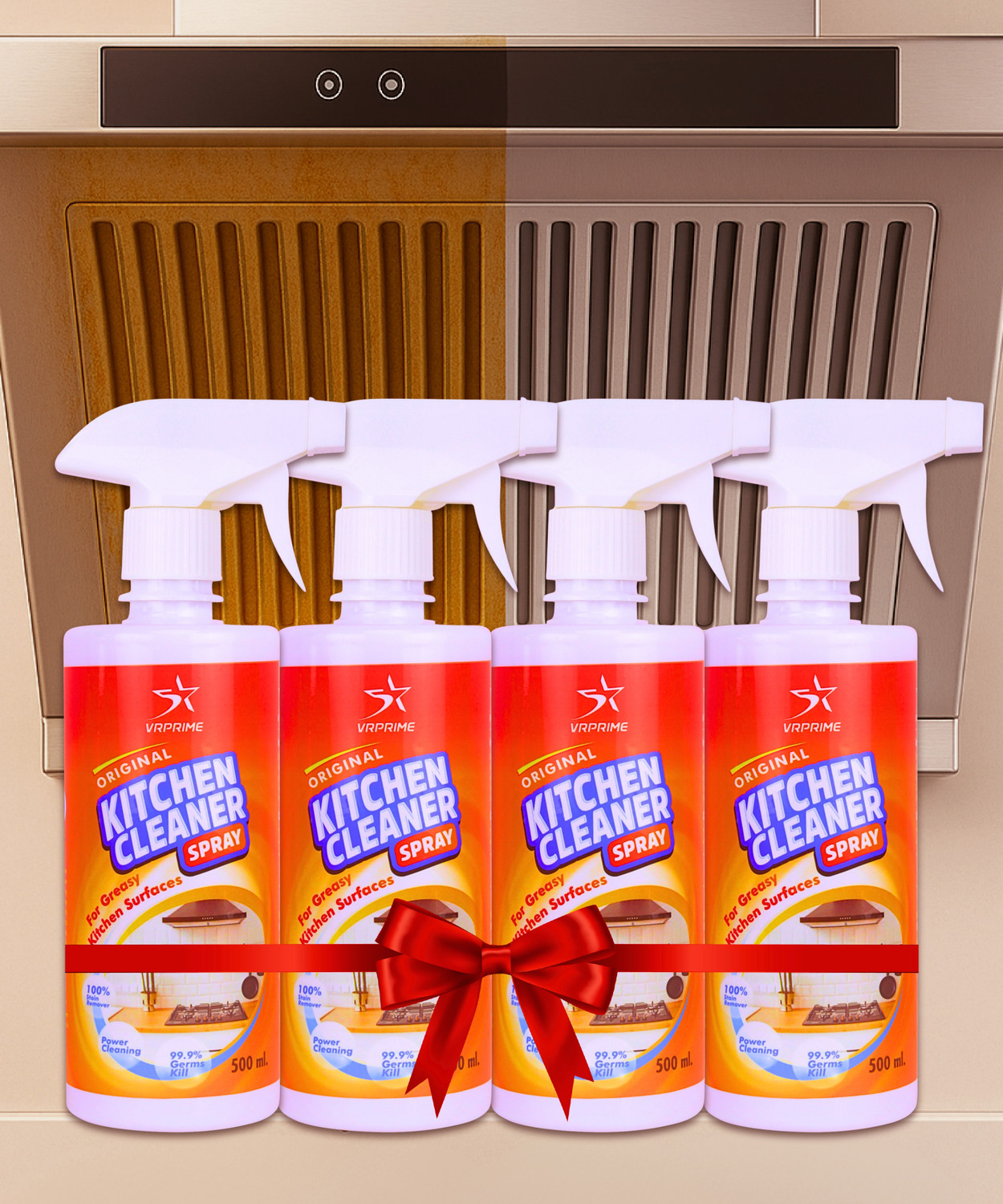 Image of VRPRIME Kitchen Cleaner Spray for Tough Grease, Oil Stains & Kitchen Surfaces Kitchen Cleaner (2000 ml, Pack of 4)