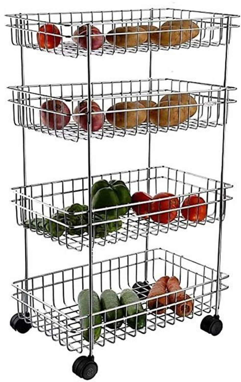 Image of Leader International Leader Multipurpose Trolley 3-Tier Metal Cart, with 360 Wheel (Black) Iron Kitchen Trolley (DIY(Do-It-Yourself))