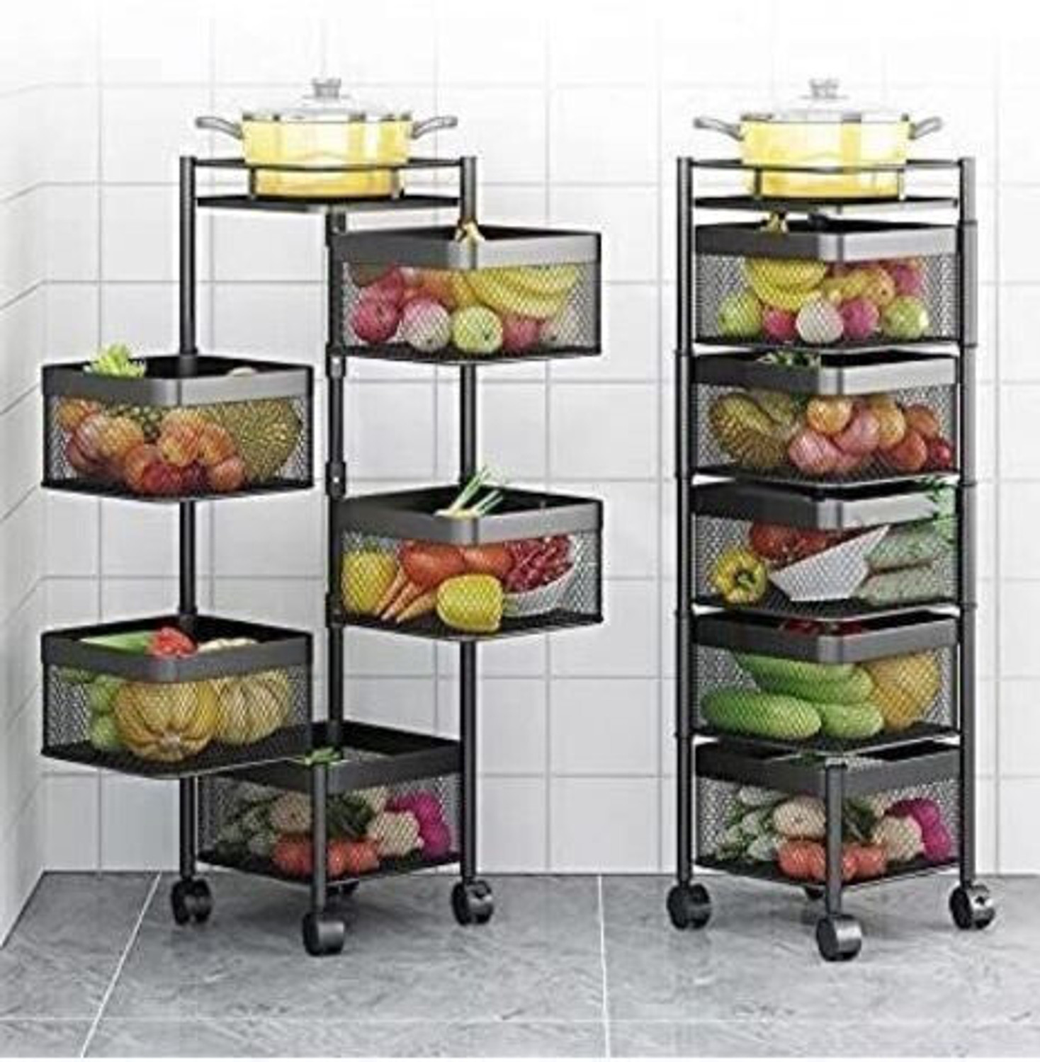 Image of Leader International Leader Multipurpose Trolley 3-Tier Metal Cart, with 360 Wheel (Black) Iron Kitchen Trolley (DIY(Do-It-Yourself))