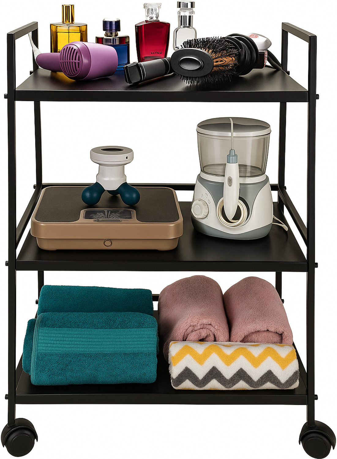 Image of Leader International Leader Multipurpose Trolley 3-Tier Metal Cart, with 360 Wheel (Black) Iron Kitchen Trolley (DIY(Do-It-Yourself))