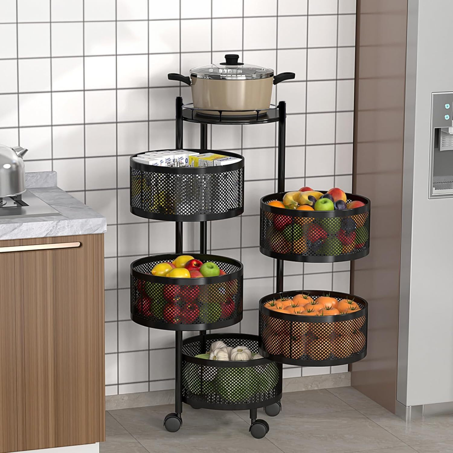 Image of Leader International Leader Multipurpose Trolley 3-Tier Metal Cart, with 360 Wheel (Black) Iron Kitchen Trolley (DIY(Do-It-Yourself))