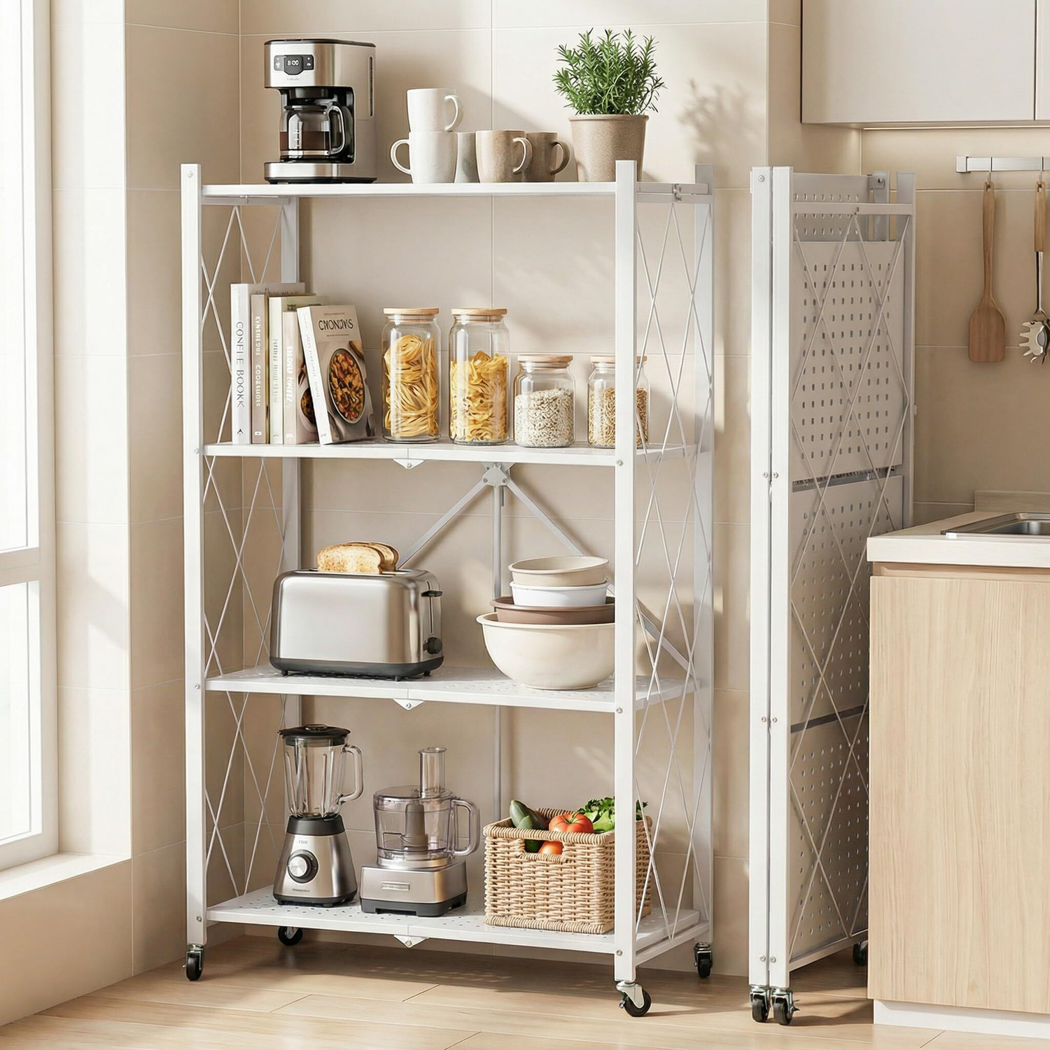 Image of QUISTAL 4 Layer Storage Organizer Multipurpose Slim Rack | White 4 Tier Utility Shelf with Wheels for Kitchen, Bedroom, Bathroom Plastic Kitchen Trolley (DIY(Do-It-Yourself))