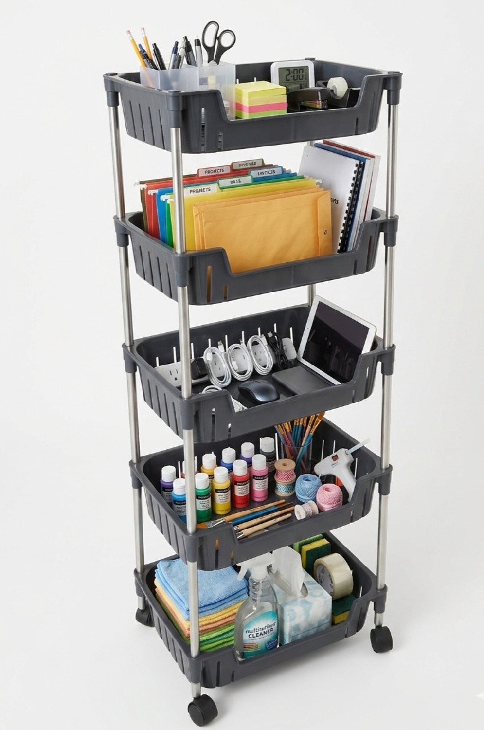 Image of iBELL Dish Drainer Kitchen Rack DR8039H Dish Drying Rack with Cover, 2-Tier Bartan Stand / Drainer Shelf Plastic