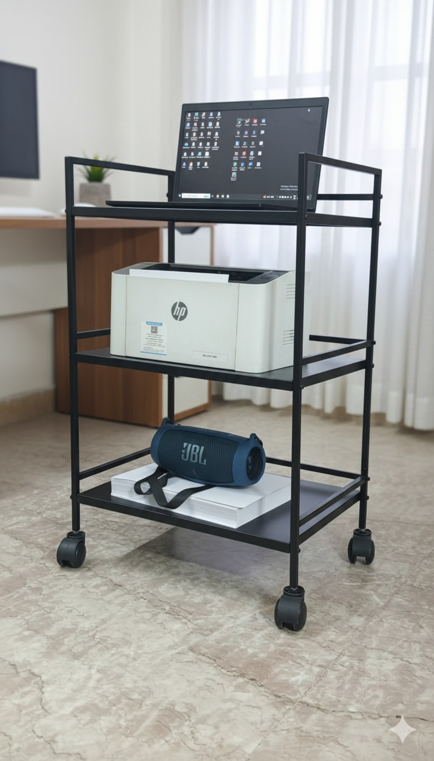 Image of Leader International Leader Multipurpose Trolley 3-Tier Metal Cart, with 360 Wheel (Black) Iron Kitchen Trolley (DIY(Do-It-Yourself))