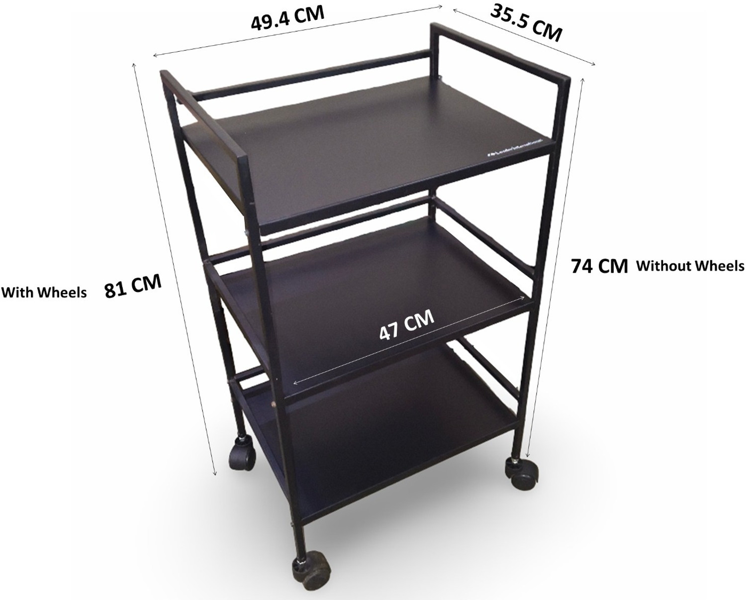 Image of Leader International Leader Multipurpose Trolley 3-Tier Metal Cart, with 360 Wheel (Black) Iron Kitchen Trolley (DIY(Do-It-Yourself))