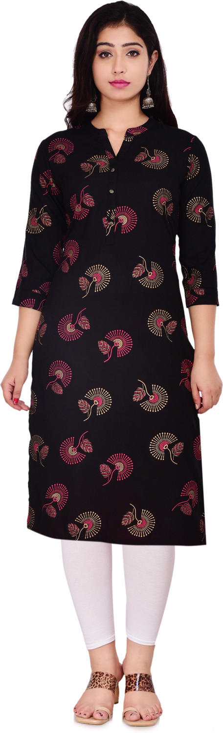 Image of Madfury Printed Pure Cotton Straight Kurta for Women (Red)