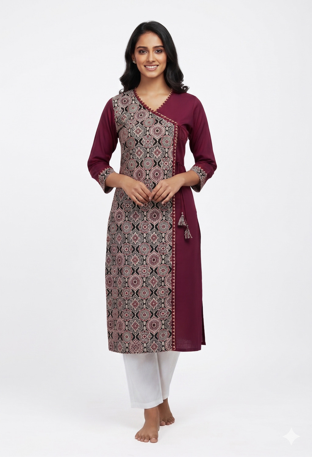 Image of Rainbow Cloths Printed Pure Cotton Straight Kurta for Women (Green)