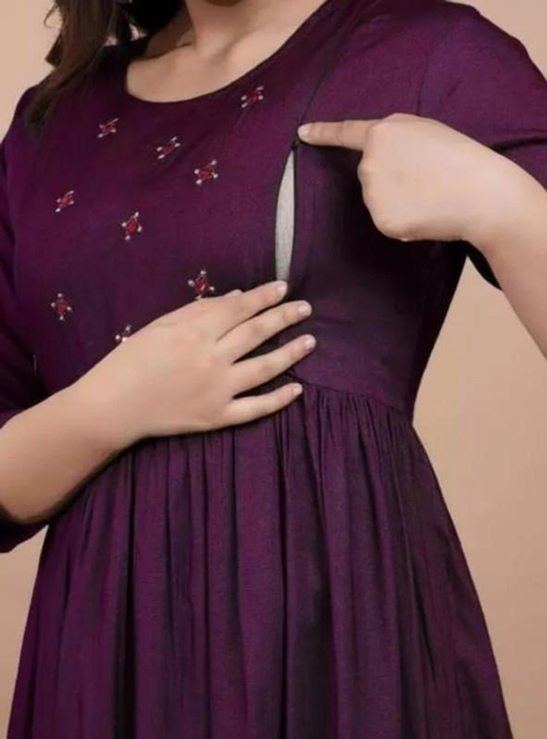 Image of PIROKI Printed Pure Cotton Anarkali Kurta for Women (Maroon)