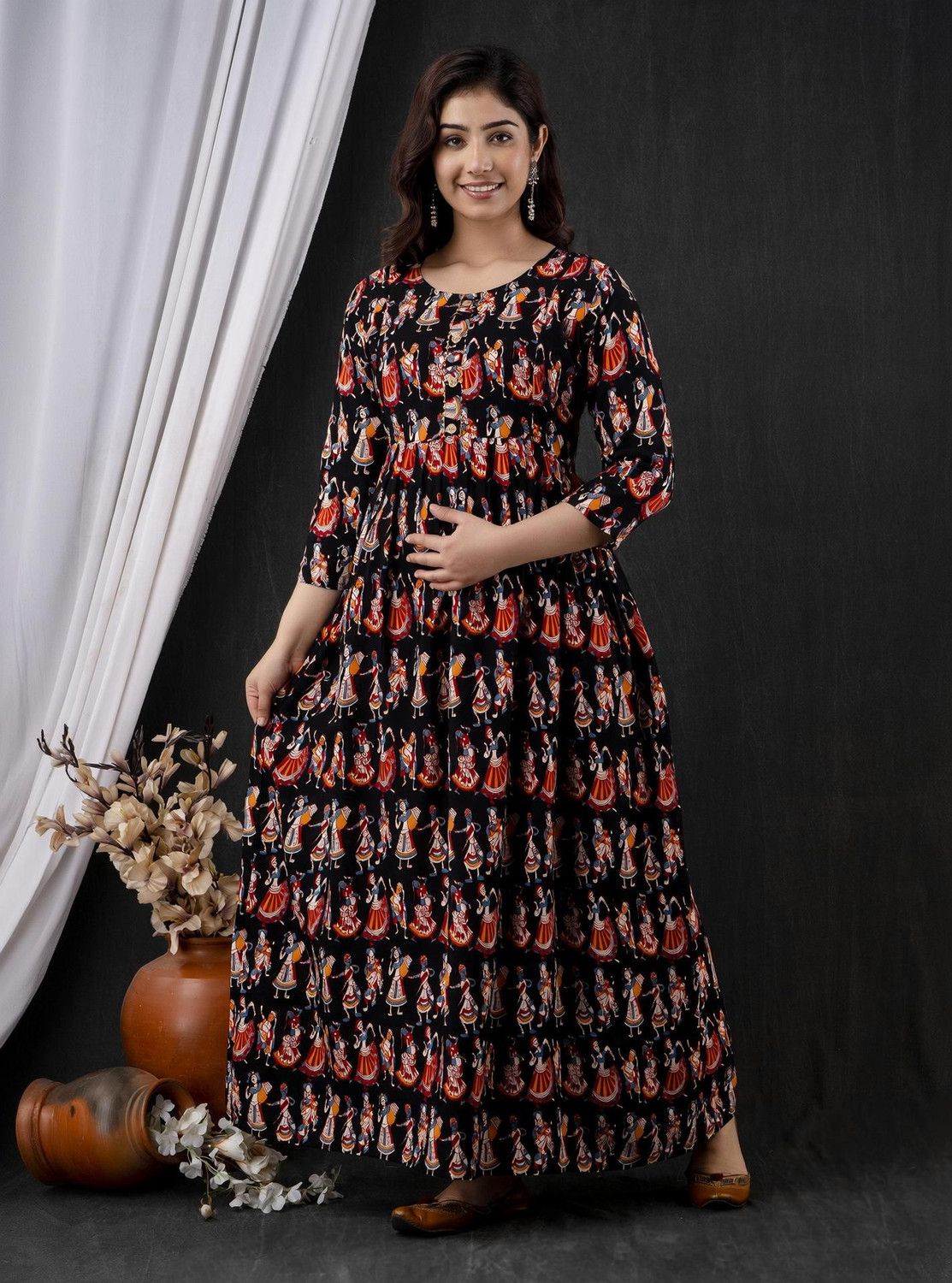 Image of Smartgod Women Fit and Flare Multicolor Maxi /Full Length Dress