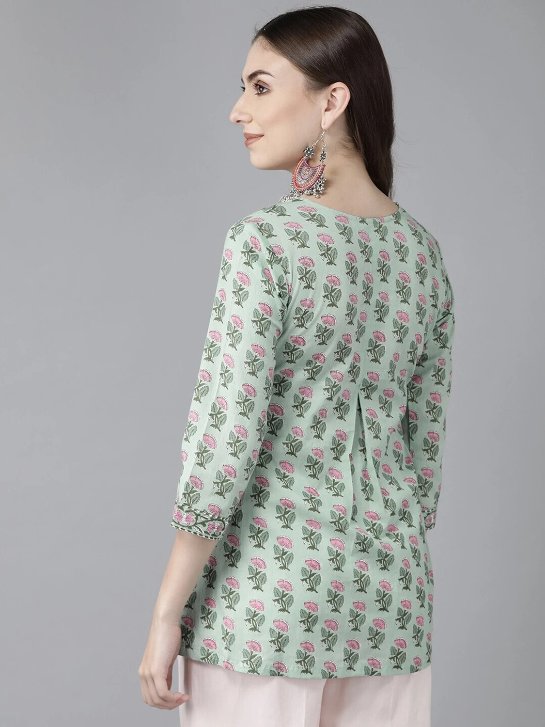 Image of SHAKUDI FASHION Printed Viscose Rayon Straight Kurta for Women (Light Green)