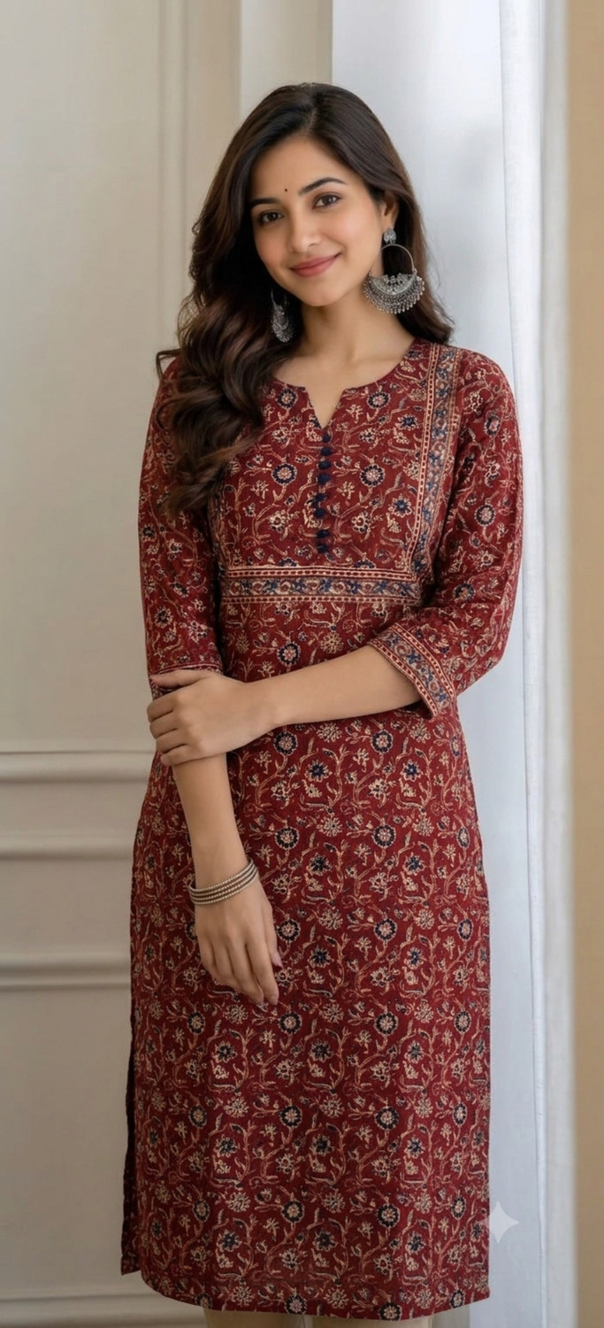 Image of Surhi Pack of 2 Printed Pure Cotton Straight Kurta for Women (Maroon)