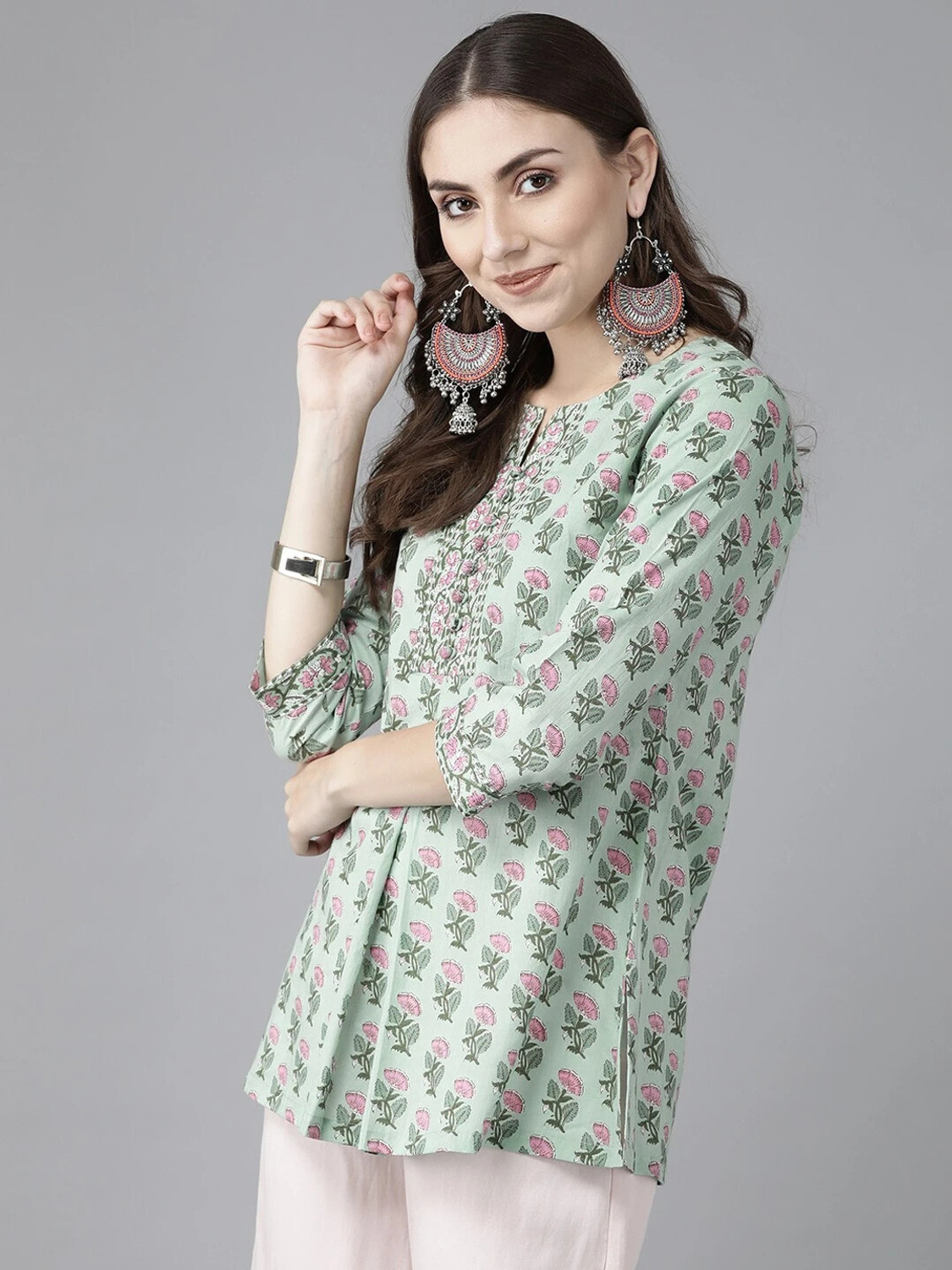 Image of SHAKUDI FASHION Printed Viscose Rayon Straight Kurta for Women (Light Green)