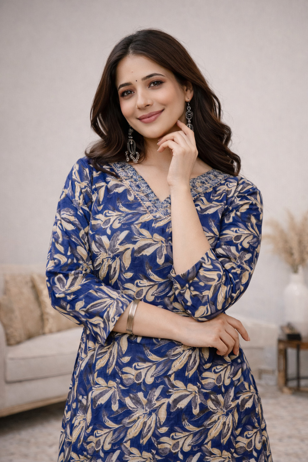 Image of Mialo fashion Printed Viscose Rayon Flared Kurta for Women (Blue)