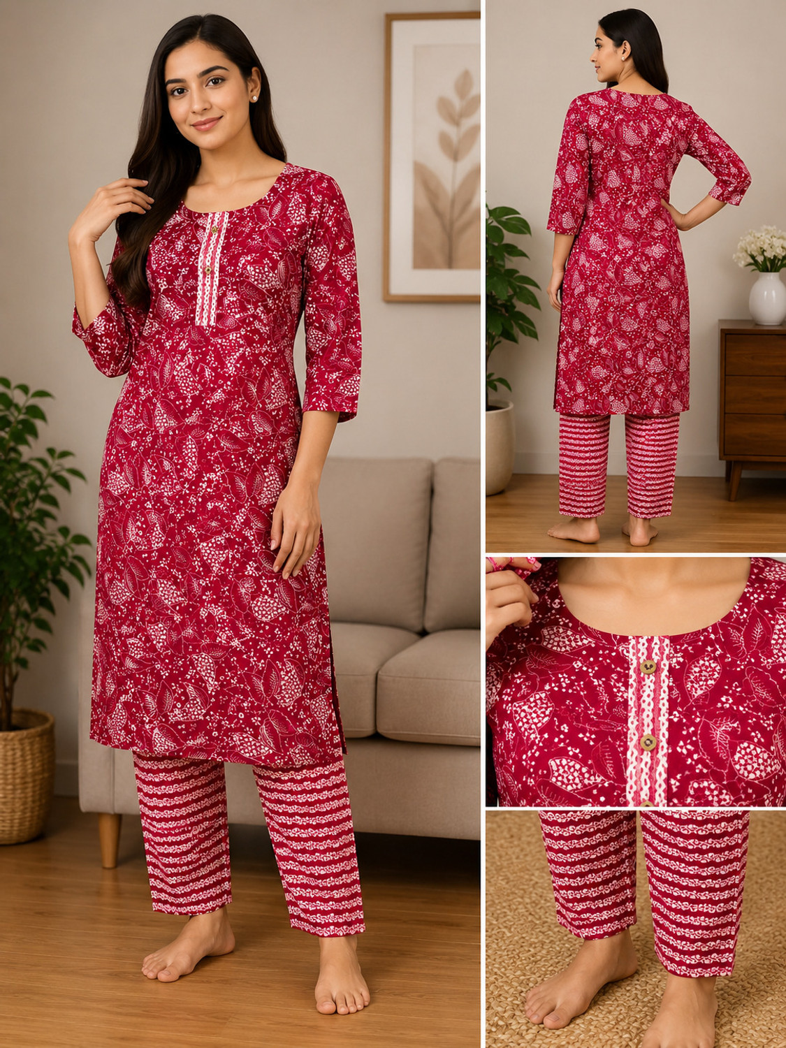 Image of SHIFA TRADING Pack of 2 Printed Pure Cotton Straight Kurta for Women (Multicolor)