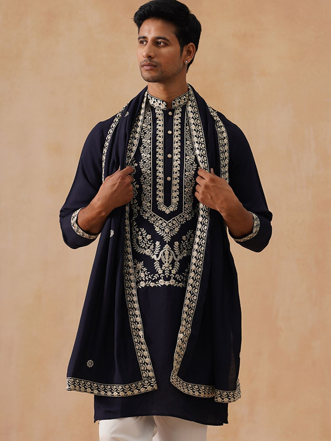 Image of Kisah Printed Viscose Rayon Straight Kurta for Men (Blue)