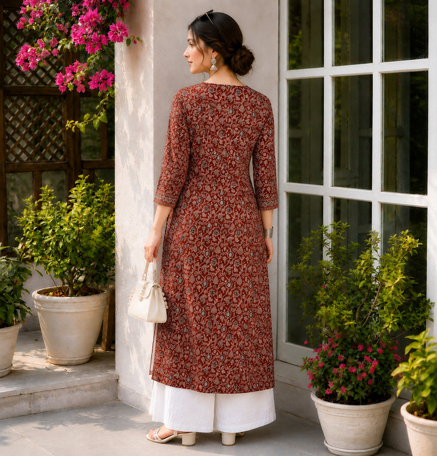 Image of Lascaux Floral Print Viscose Rayon Straight Kurta for Women (Multicolor)
