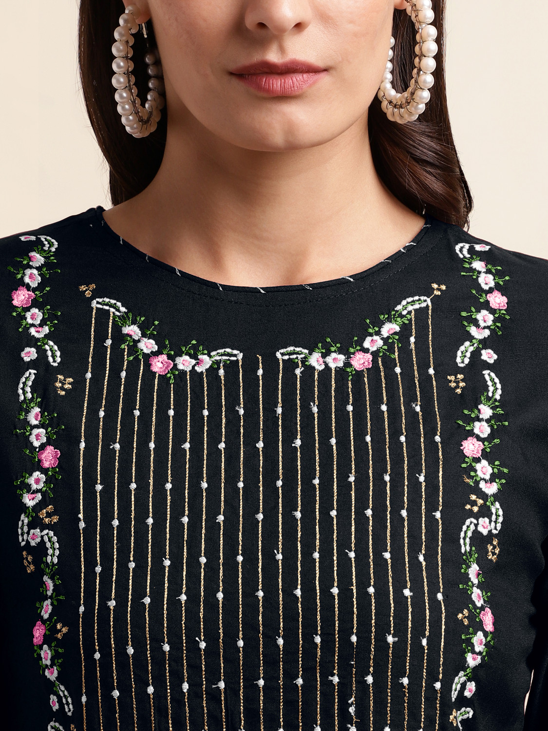 Image of MIRCHI FASHION Embroidered Viscose Rayon Straight Kurta for Women (Black)