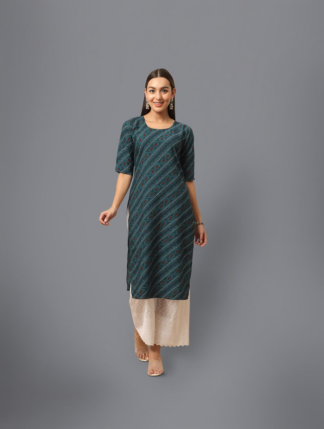 Image of 1 Stop Fashion Printed Crepe Straight Kurta for Women (Multicolor)